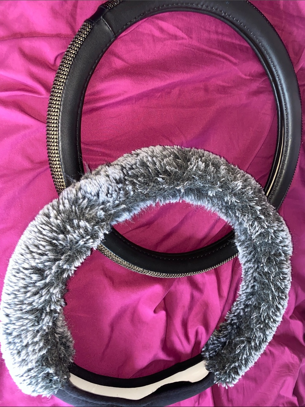 Plush Gray Faux Fur Steering Wheel Cover - Unbranded